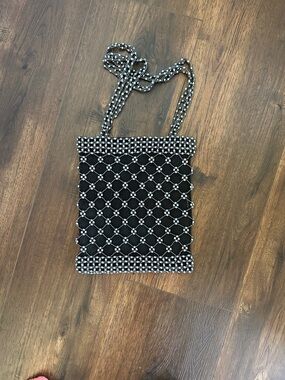 Vintage Black Crossbody Bag with Silver Bead Detailing